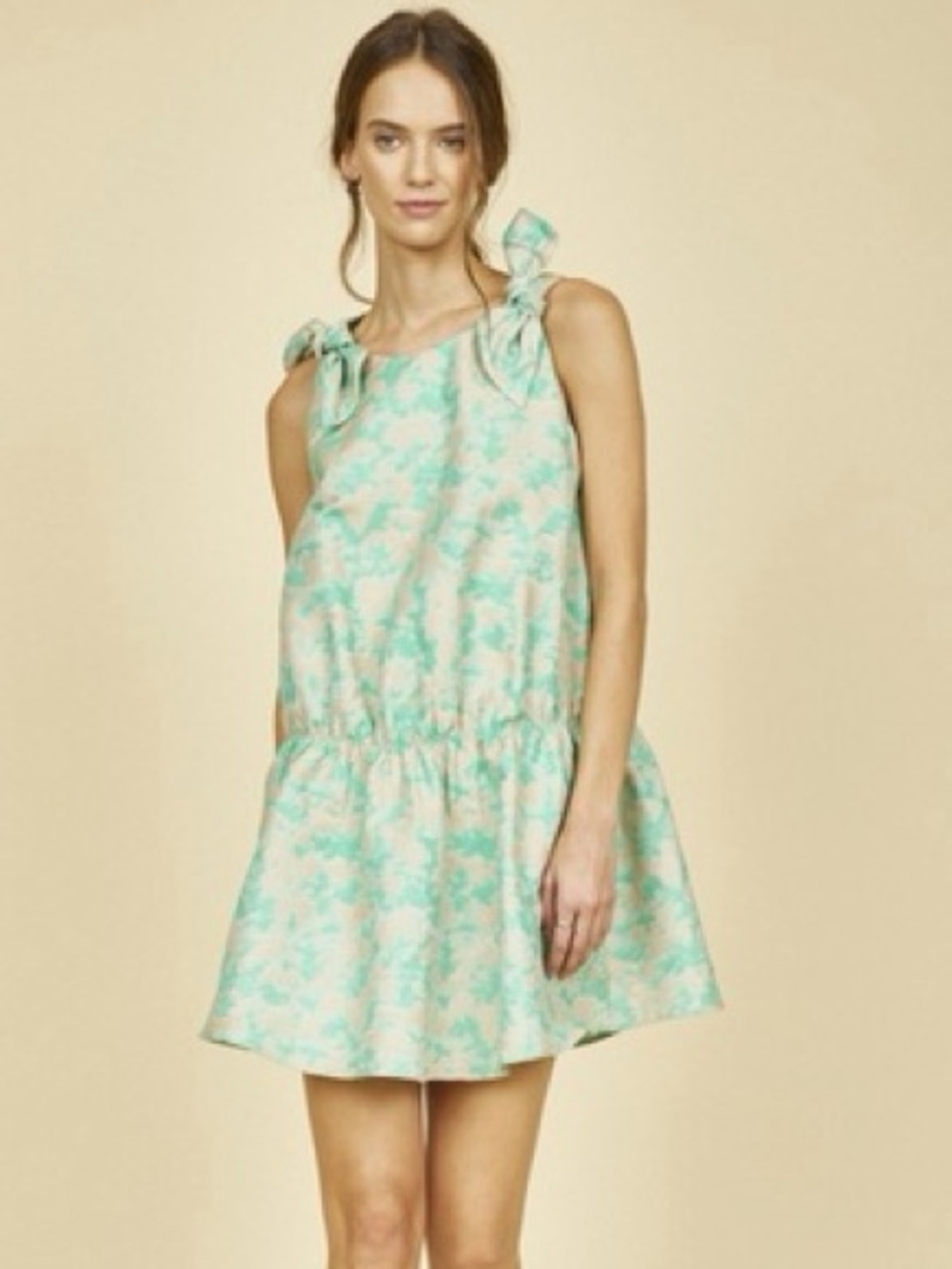 HUNTER BELL Mint Green and Cream Floral Mini Dress